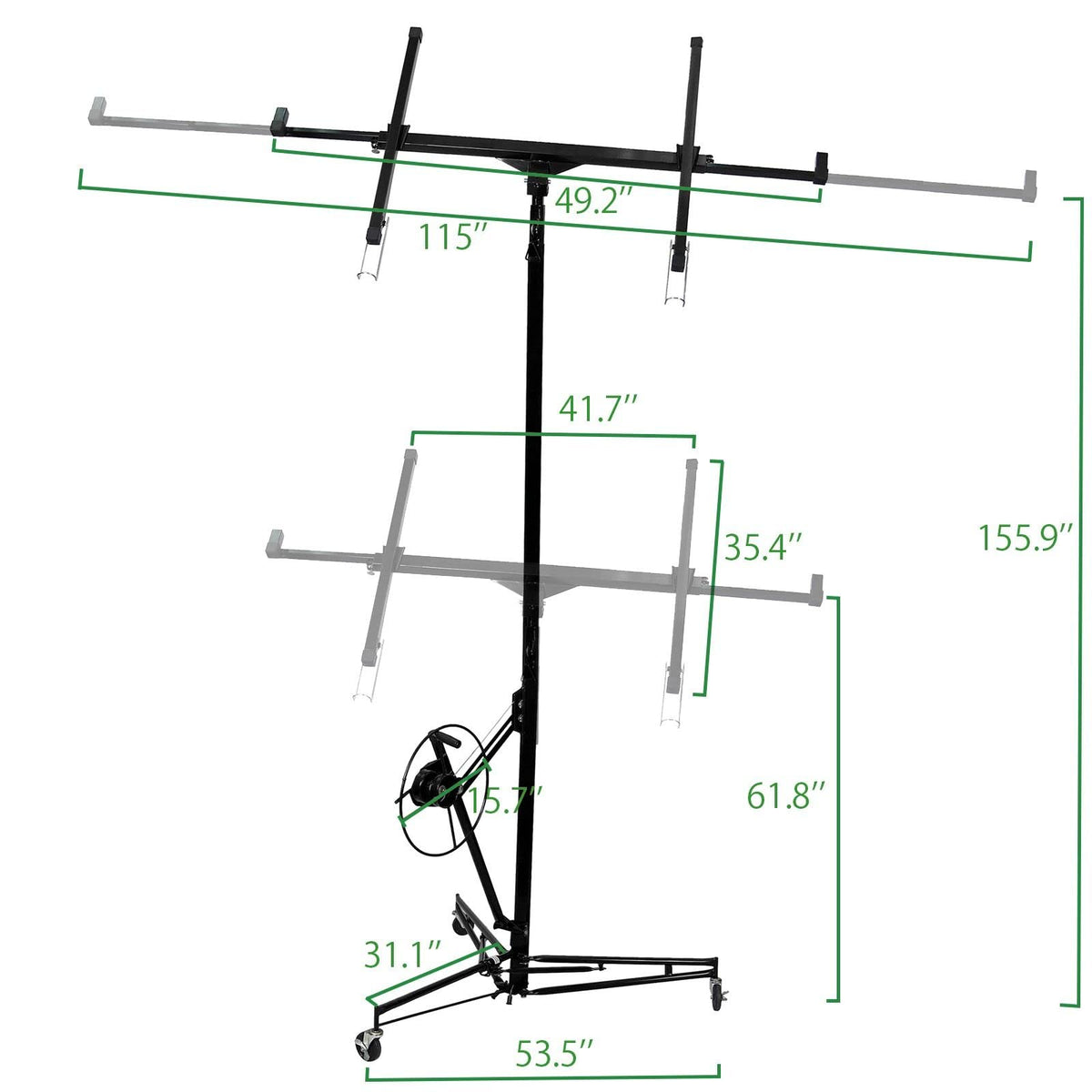 13' Drywall Lift Construction Tool, Rolling Panel Hoist with Adjustable Telescopic Arm, Lockable Caster Wheel Sheetrock Jack Lifter, Black