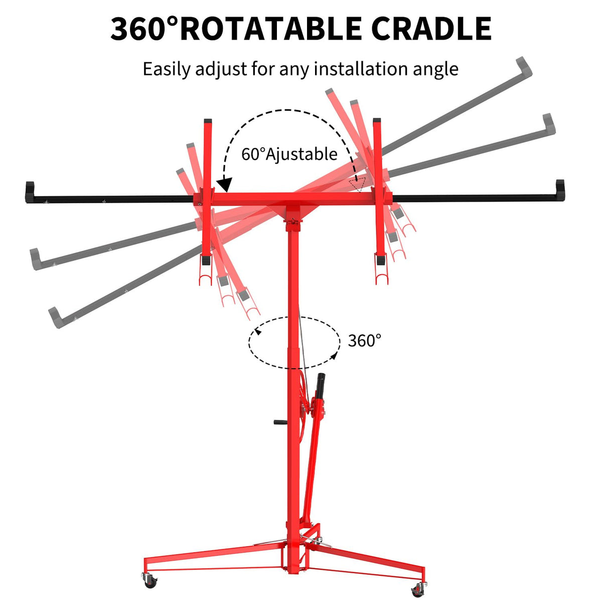 11FT Drywall Lift 150lb, 360 Swivel & 60 Tilt, Tool-Free