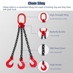 Lifting Chain with 4400lbs Load Capacity, Durable 4-Hook Design for Balanced Lifting, Ideal for Cranes and Heavy Load Handling