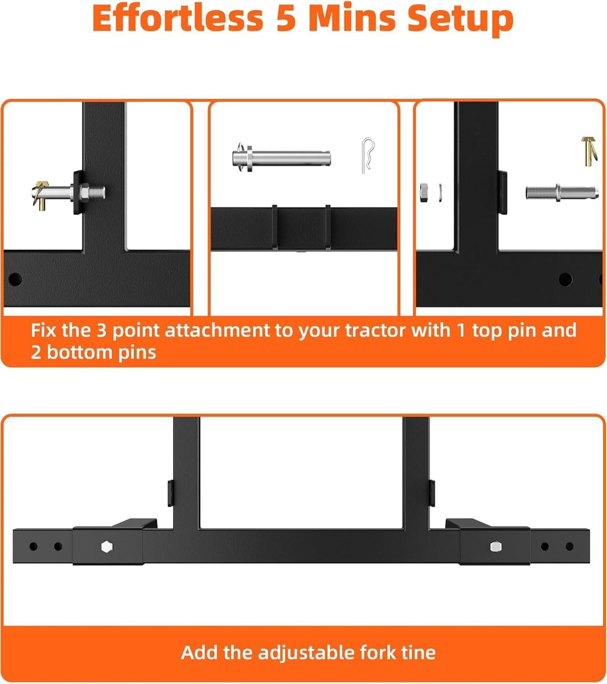 3 Point Hitch Pallet Fork for Category 1 Tractors – High Strength Steel Adjustable Pallet Fork Attachment with Effortless 5-Min Setup, 29"-40" Width Range for Farm/Garden Material Handling