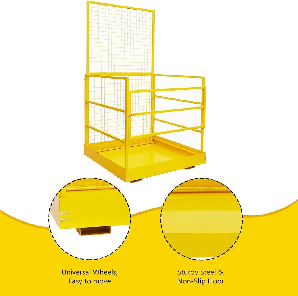 Foldable Forklift Safety Cage 43"x45", Foldable Forklift Work Platform 1500LBS Load Capacity, with Safety Lock, Safety Belt Kits, Dual Nonslip Design Perfect for 1-5 People Aerial Work
