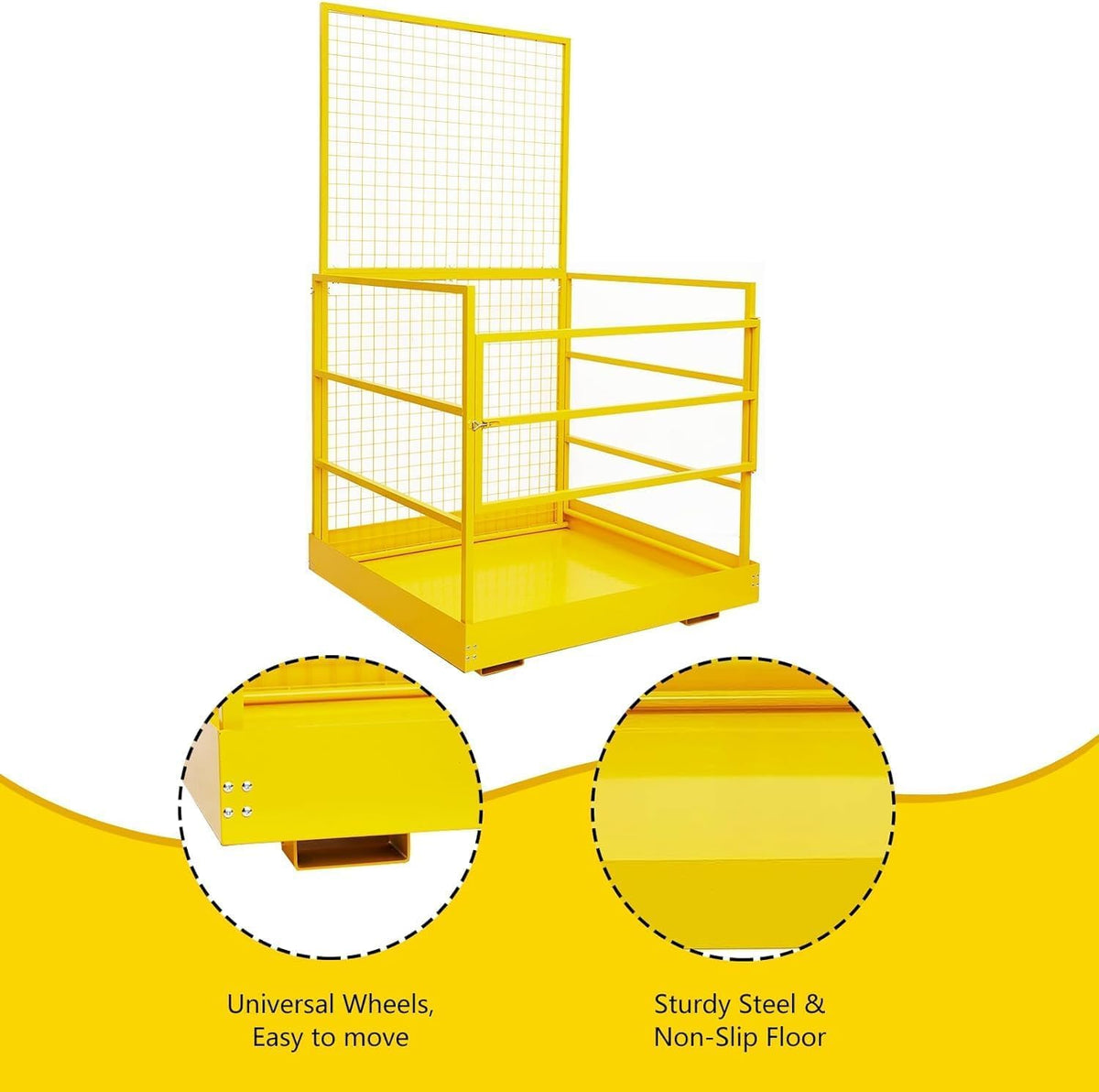 Foldable Forklift Safety Cage 43"x45", Foldable Forklift Work Platform 1500LBS Load Capacity, with Safety Lock, Safety Belt Kits, Dual Nonslip Design Perfect for 1-5 People Aerial Work