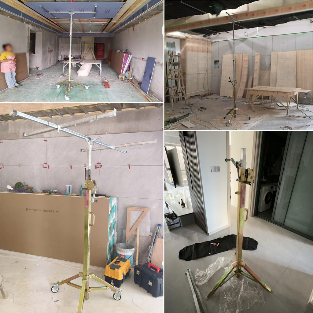 Drywall Panel Hoist Jack - Sheetrock Hand Lift Drywall Lift w/360° Rotatable Wheels - Heavy Duty Drywall Panel Lift Extension (145~350cm)