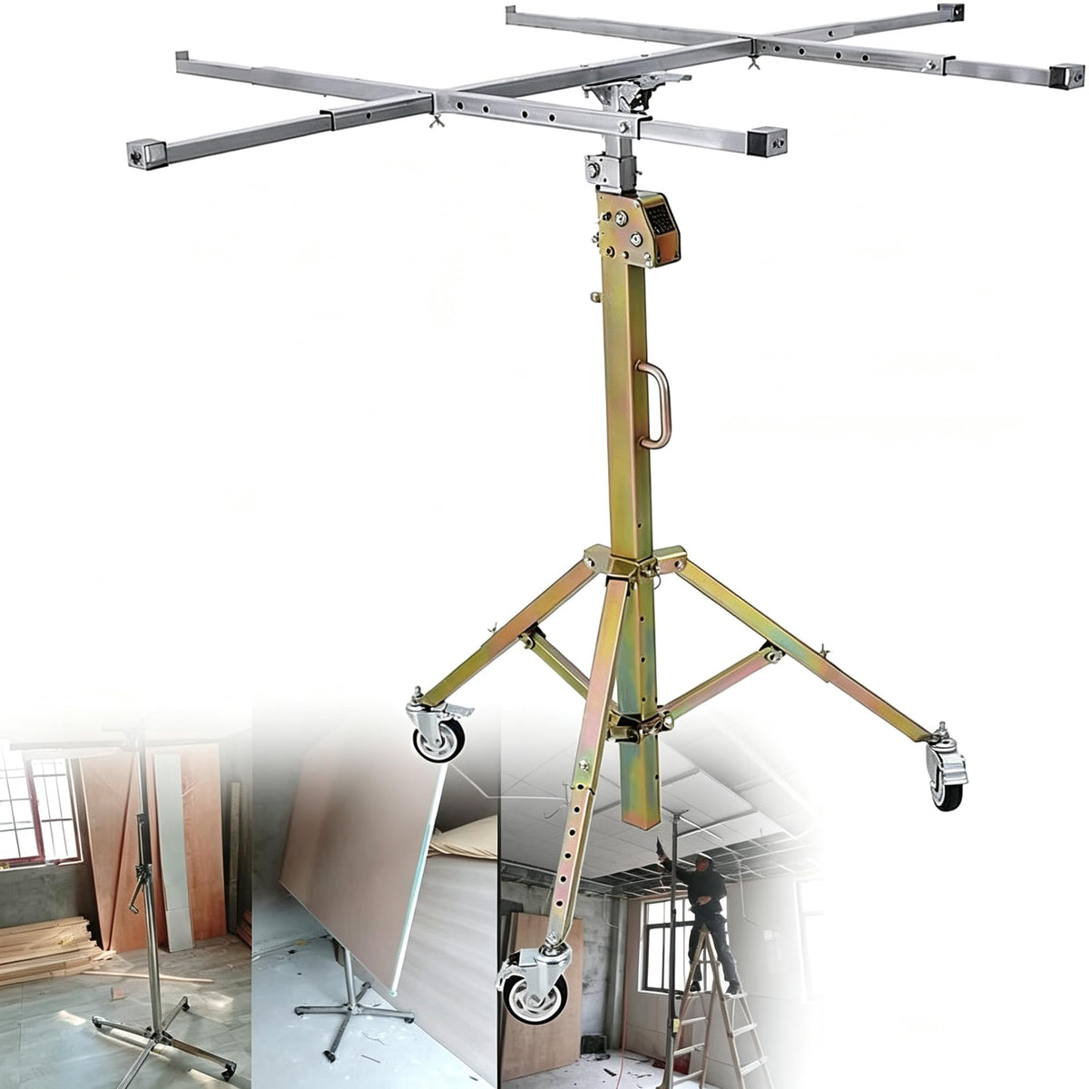 Drywall Lift, Plasterboard Hoist, 4" Lockable Casters, Construction Build (3.5m)