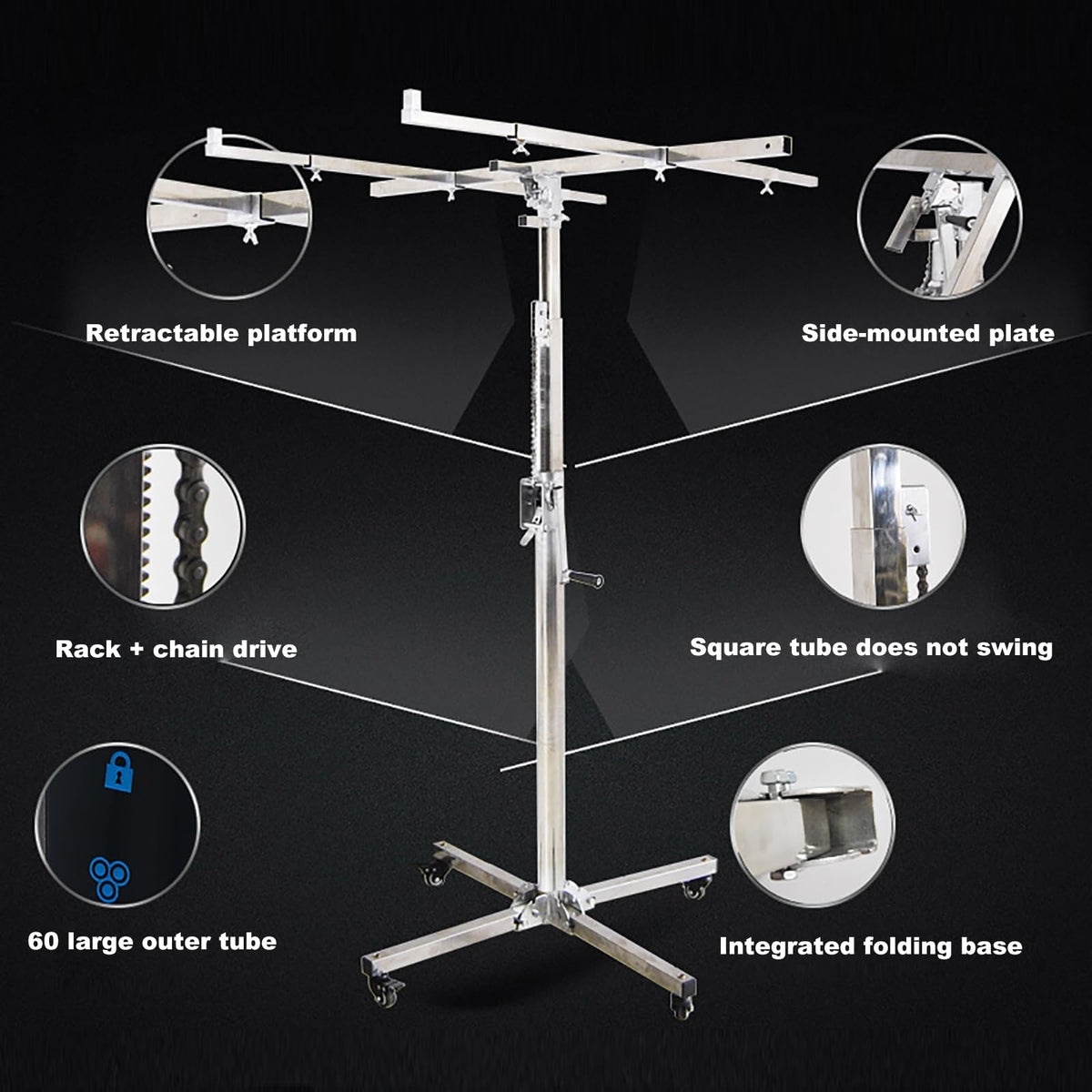 Drywall Lifter Tool, Easy to Move with Casters 3-in-1 Galvanized Steel Pipe Sheetrock Lift Adjustable Telescopic Arm Suitable for Woodworking Construction Tools Residential Commercial(3.7M)