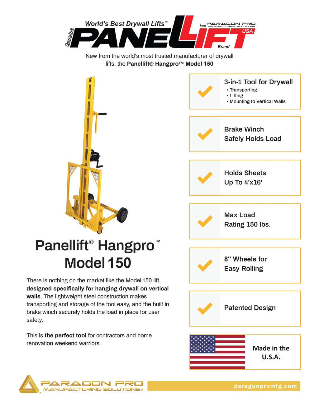 Hangpro Drywall Lift for Walls Model 150