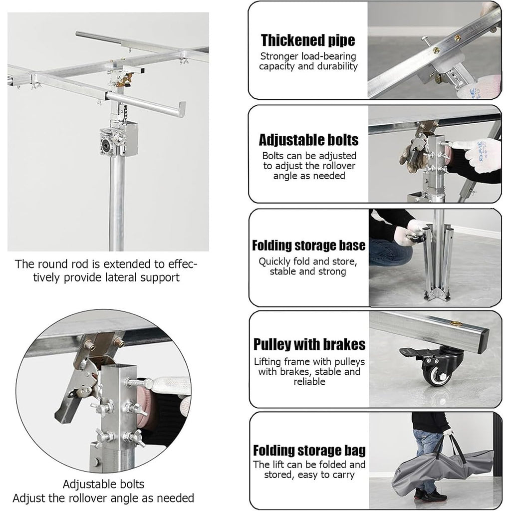 Ceiling Lift, Drywall Lift, Panel Lifting Jack Tool, Professional Construction Lift with Lockable Swivel Wheels for House Renovation, Construction Industry ()