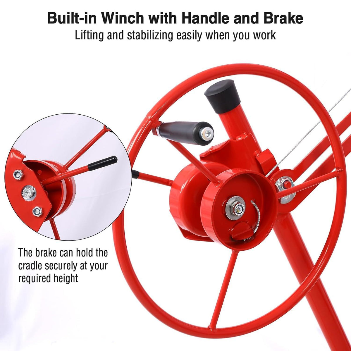 Drywall Lift 11FT, 150LBS Hoist with Adjustable Arm & Wheels (Red)