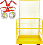 Foldable Forklift Safety Cage 43"x45", Foldable Forklift Work Platform 1500LBS Load Capacity, with Safety Lock, Safety Belt Kits, Dual Nonslip Design Perfect for 1-5 People Aerial Work