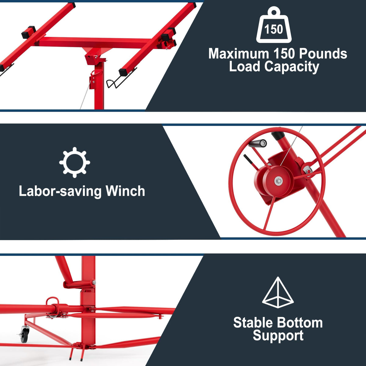 Drywall Lift 16 Ft,150LBS Drywall Sheetrock Hoist Rolling Lifter Panel