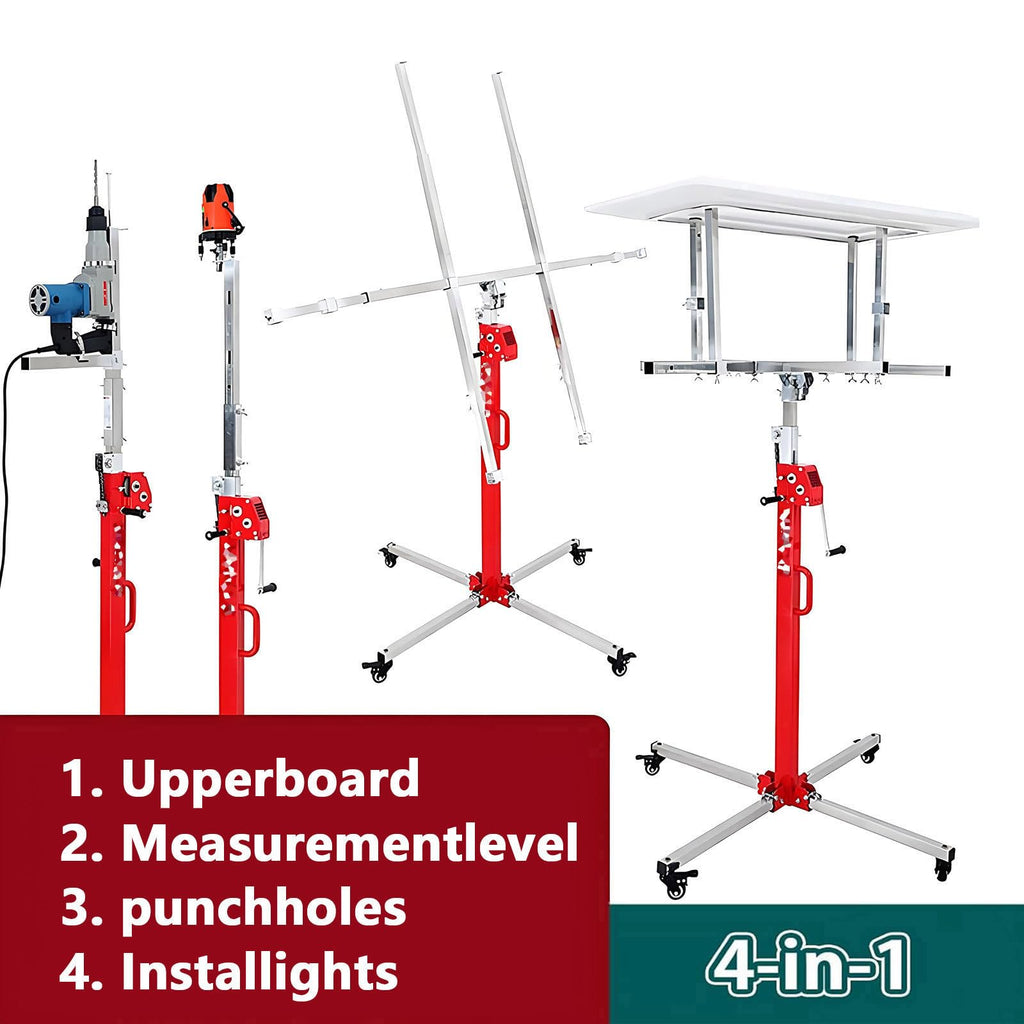 4-In-1 Plasterboard Lift Plaster Board Sheet Hoist Heavy Duty Drywall Lift Crane Hole Punch and Level Drywall Lift for Home Improvement Easy Assembly Built In Wheels,3.0m