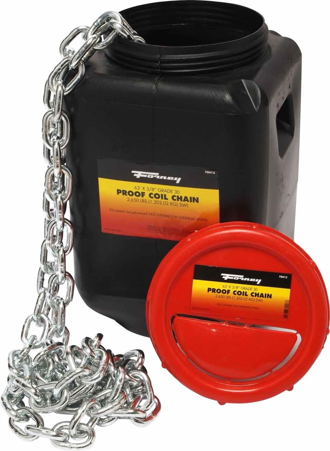 Forney 70413 Proof Coil Chain, Grade 30 Zinc Plated, 3/8-Inch-by-63-Feet