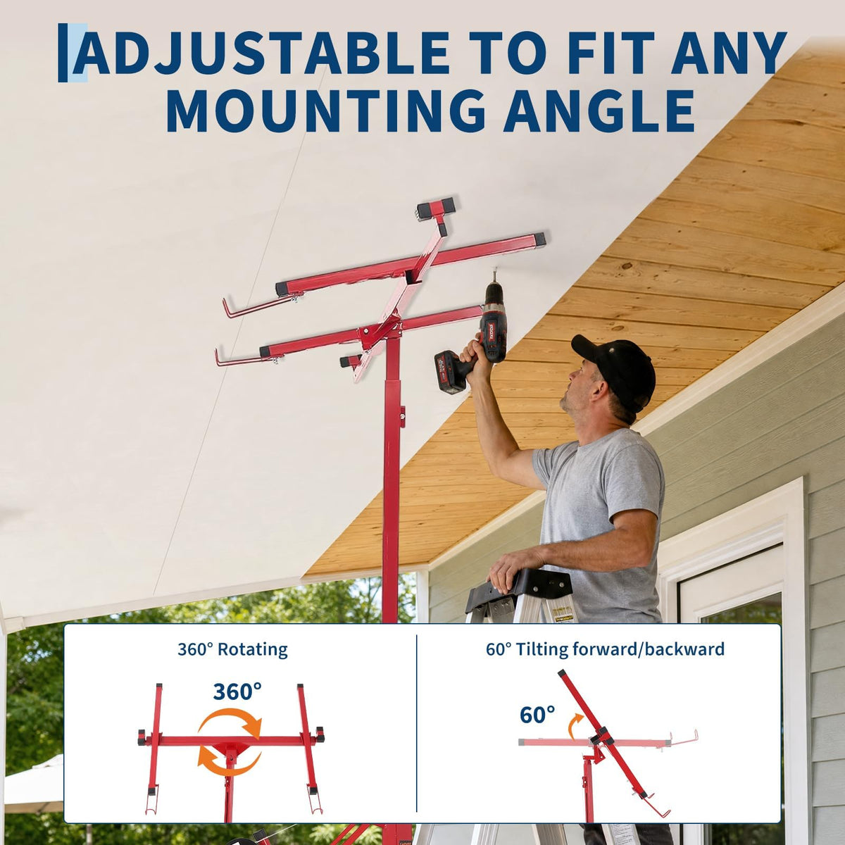 11FT Drywall Lift, Heavy Duty Sheetrock Hoist, Adjustable Height 150 LBS Capacity for Ceiling Wall Installation,Red