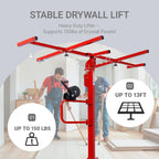 13Ft Drywall Lift Panel Hoist, 150lbs Capacity Sheetrock Lift Drywall Panel Hoist Tool, Drywall Lifter with 360° Adjustable Telescopic Arm & 4 Lockable Wheels (Red 13Ft)