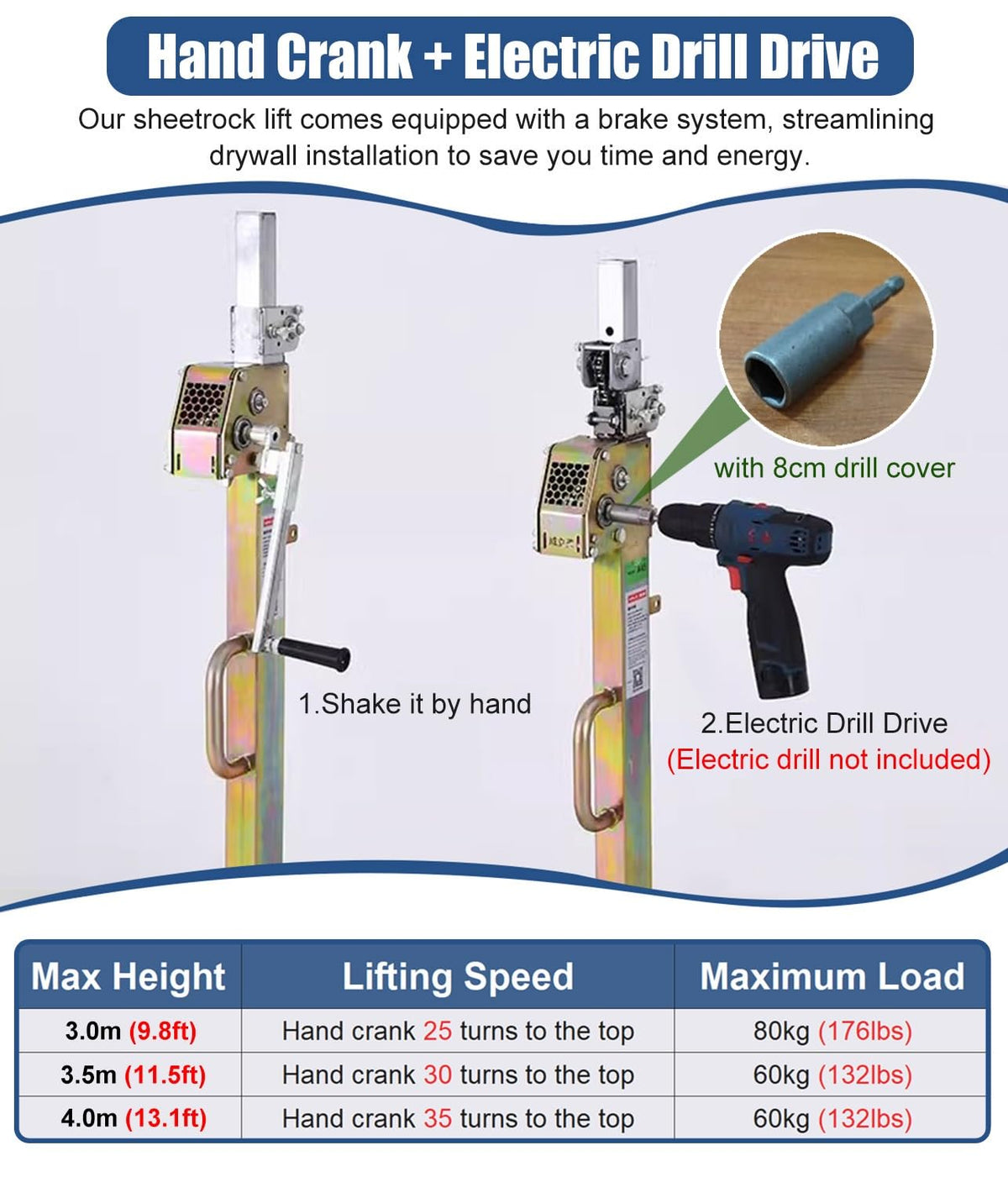 ZIMGOD Steel Drywall Panel Hoist with Telescopic Arm & Lockable Caster, Adjustable Height Drywall Jack Lift, Labor-Saving Sheetrock Tools Cart 3 3.5 4.0m Tall(Max Height 3.5m/11.5ft)