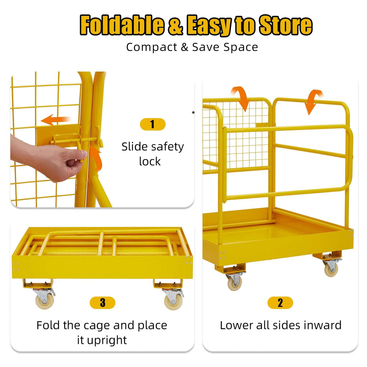 GarveeTech Forklift Safety Cage, 36 in x36 in inch Heavy Duty Collapsible Forklift Work Platform,1200 LBS Capacity with 4 Universal Wheels, for Most Aerial Jobs