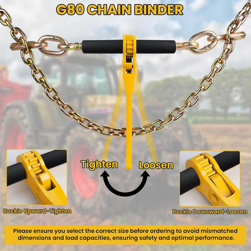 Grade 80 Chain and Binder Set w/ G80 Chain Hooks - 9,200 lbs WLL