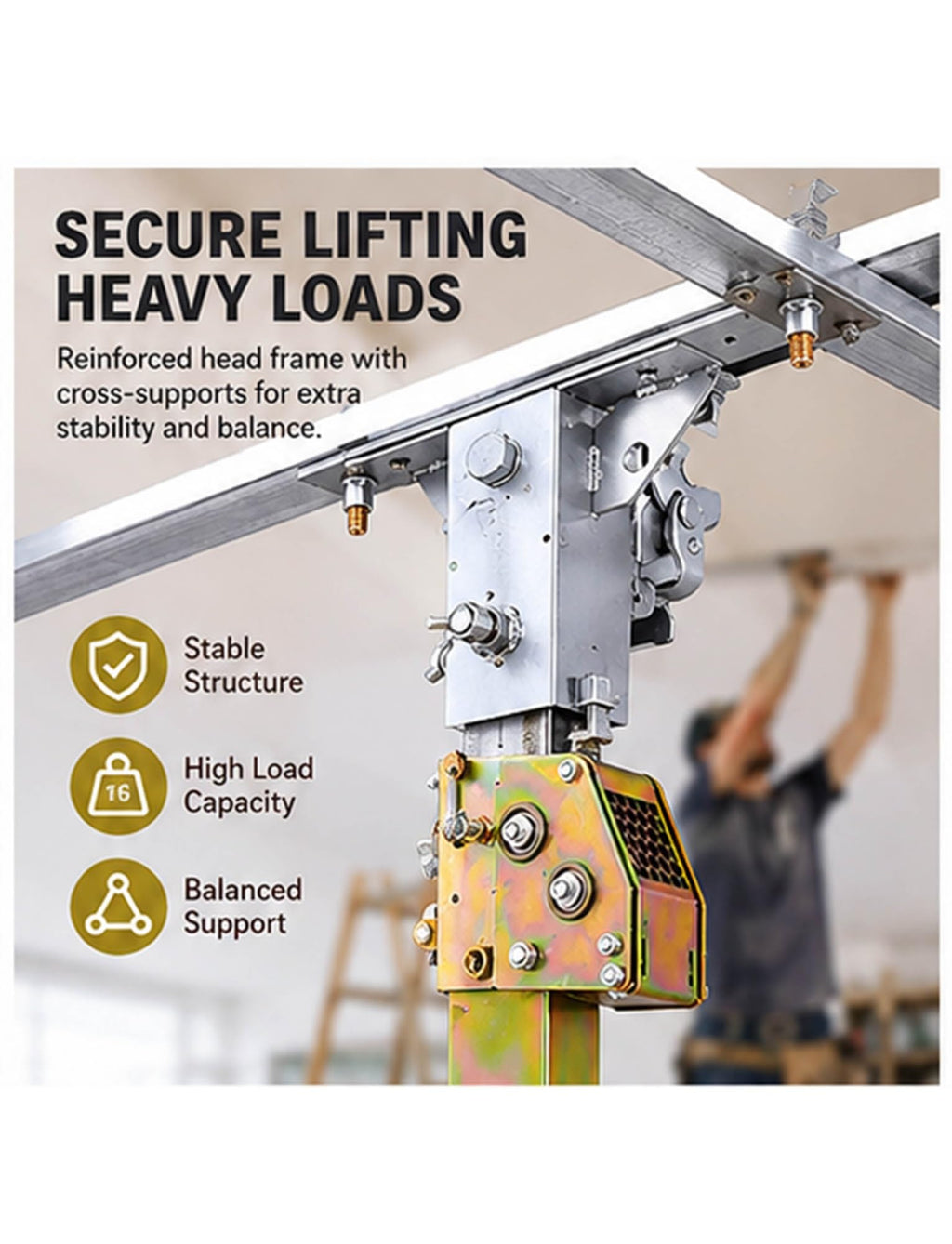 Multi-Purpose Drywall Lift – Rolling Plasterboard Jack, Ceiling & Wall Panel Hoist, Construction & DIY Use(5meter/16.40ft)