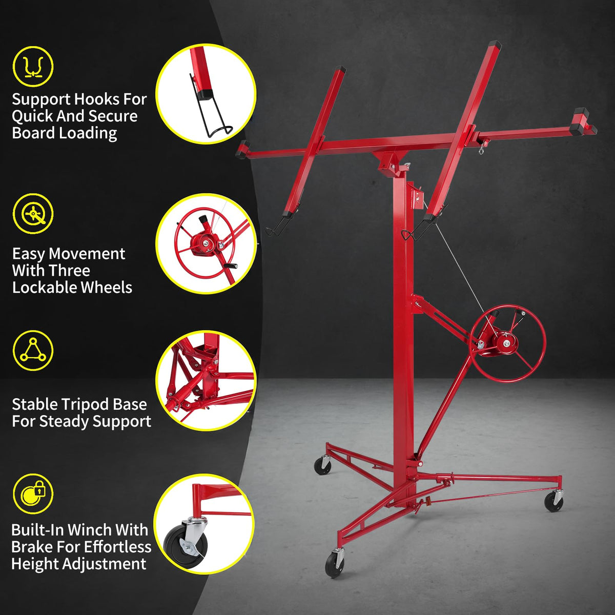 16ft Drywall Panel Hoist with Lockable Wheels Drywall Rolling Lifter