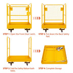 36"x36" Foldable Forklift Safety Cage, 1200LBS Yellow Capacity Work Platform with Safety Harness & 4 Wheels Aerial Platform for Lifting Loader
