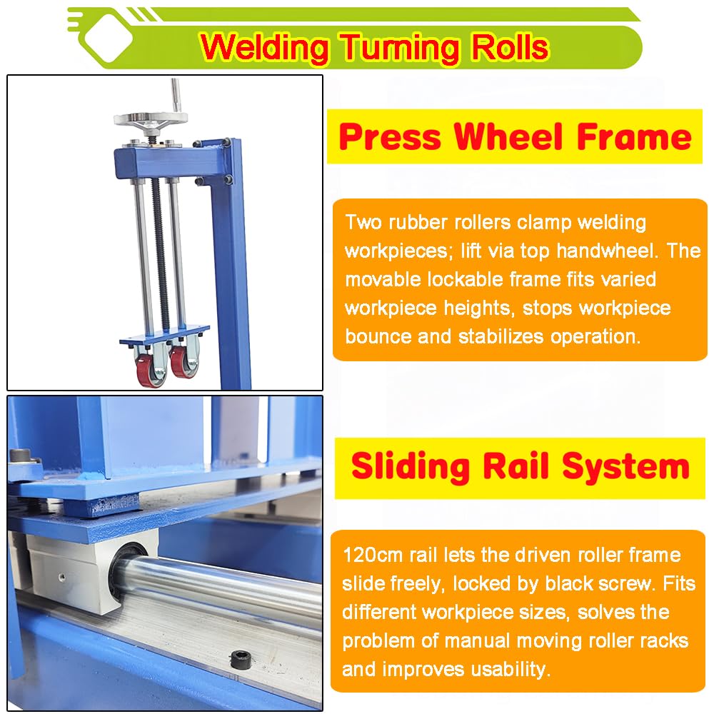 Welding Turning Roller with Sliding Rail and Press Wheel Frame