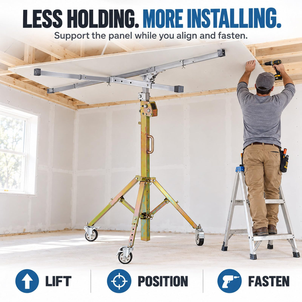 Drywall Panel Lift 2-in-1 for Ceiling Panels and Light Fixtures 3.5m