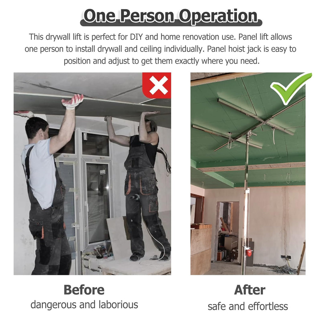 JYHHCYS Drywall Panel Hoist Lifter, Heavy Duty Sheetrock Drywall Jack with 360 Lbs Capacity, Foldable Adjustable Sheetrock Lifter with 4 Lockable Wheels for Home Improvement(Max H 12ft)