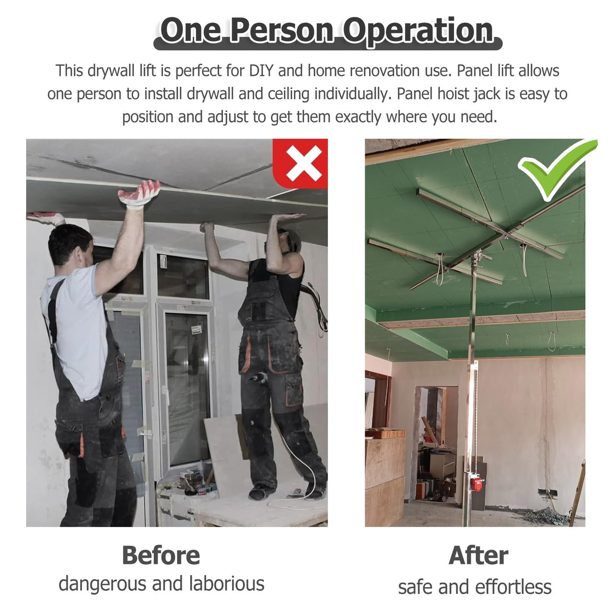 Sheetrock Lift Drywall Lift Heavy Duty - 360° Adjustable Drywall Jack Lift for Ceiling And Walls with Organizer Bag - Drywall Lift Panel Rolling Hoist Jack Lifter w/Telescopic Arm(H 3.2m/10.5ft)