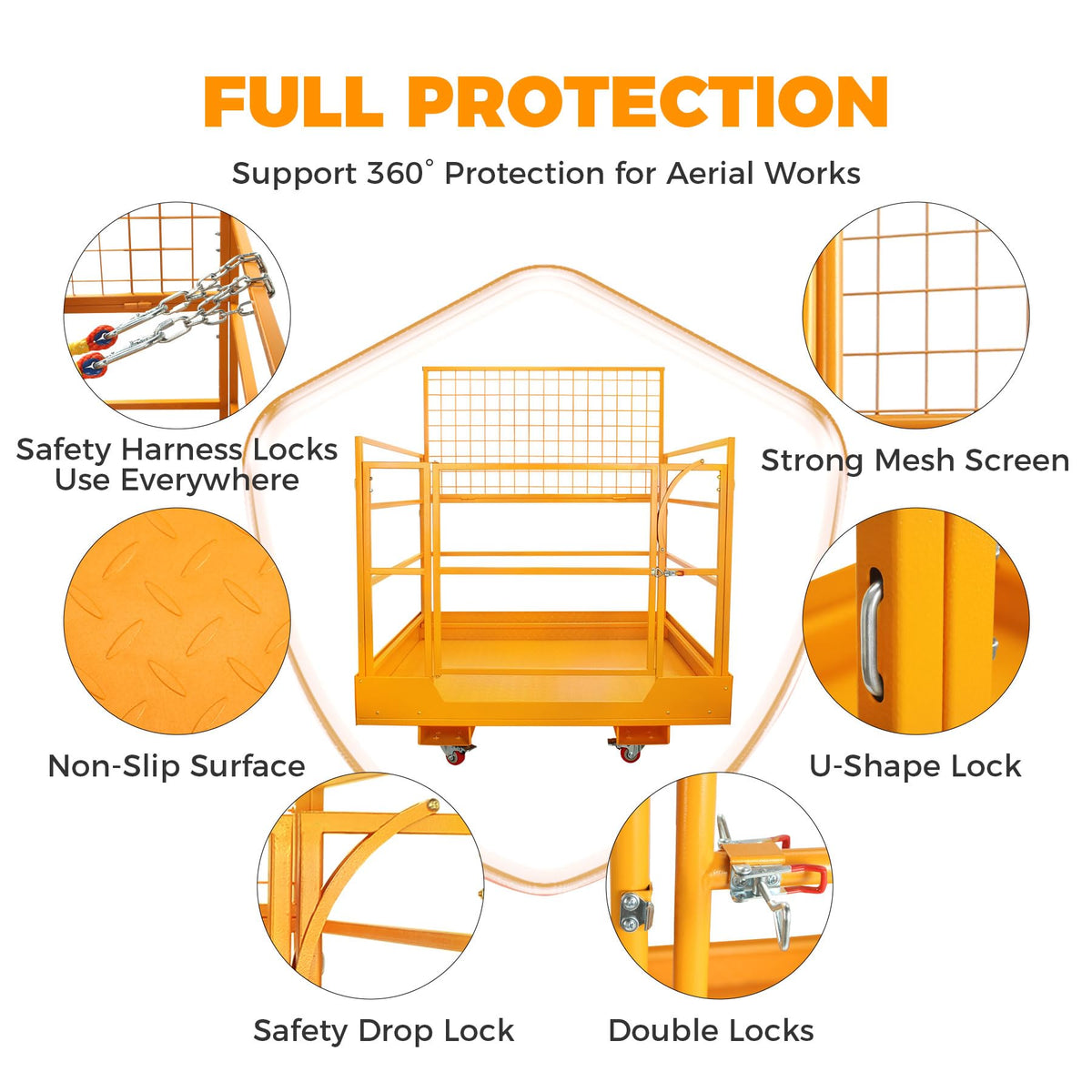 45x43 Inch Forklift Safety Cage,1400lbs Capacity Aerial Lift Basket