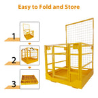 43"X45" Forklift Safety Cage, Forklift Man Basket Work Platform 1400 LBS Load Capacity, Collapsible Lift Basket with Safety Strap for Aerial Work Lifting Loader