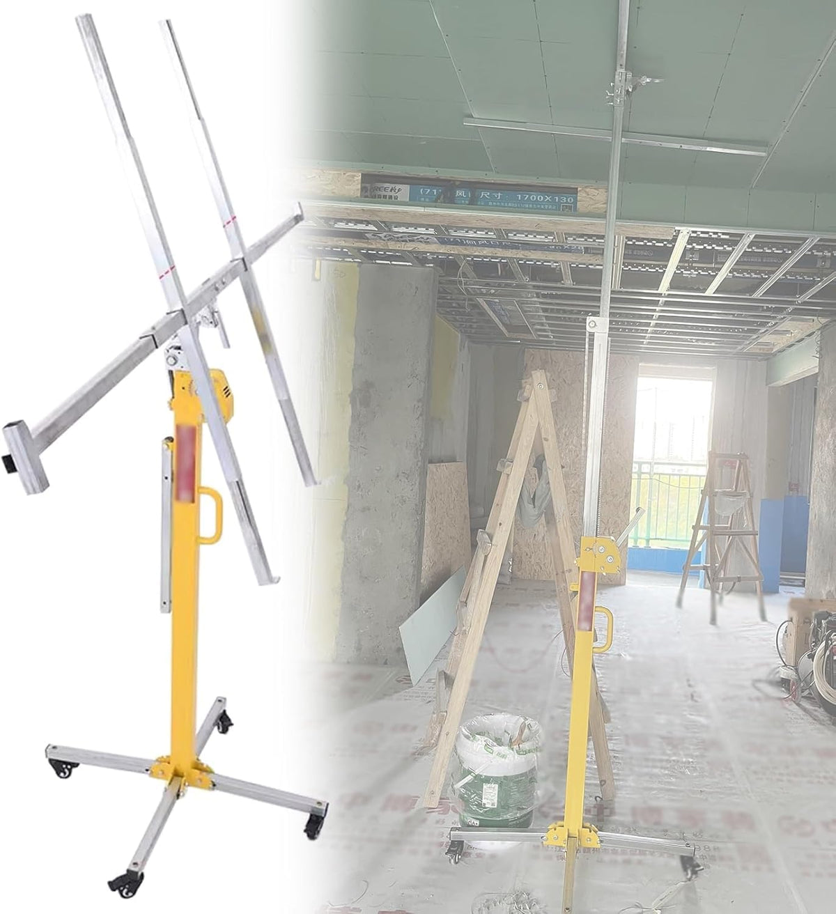 Heavy Duty Sheetrock Lift with 360°Rolling Caster Wheels, Drywall Panel Hoist Drywall Lifter Jack 11 Ft 10 Ft 15 Ft 16 Ft, Adjustable Height Drywall Rolling Lifter Panel(Height 3m/118in/9.8ft)