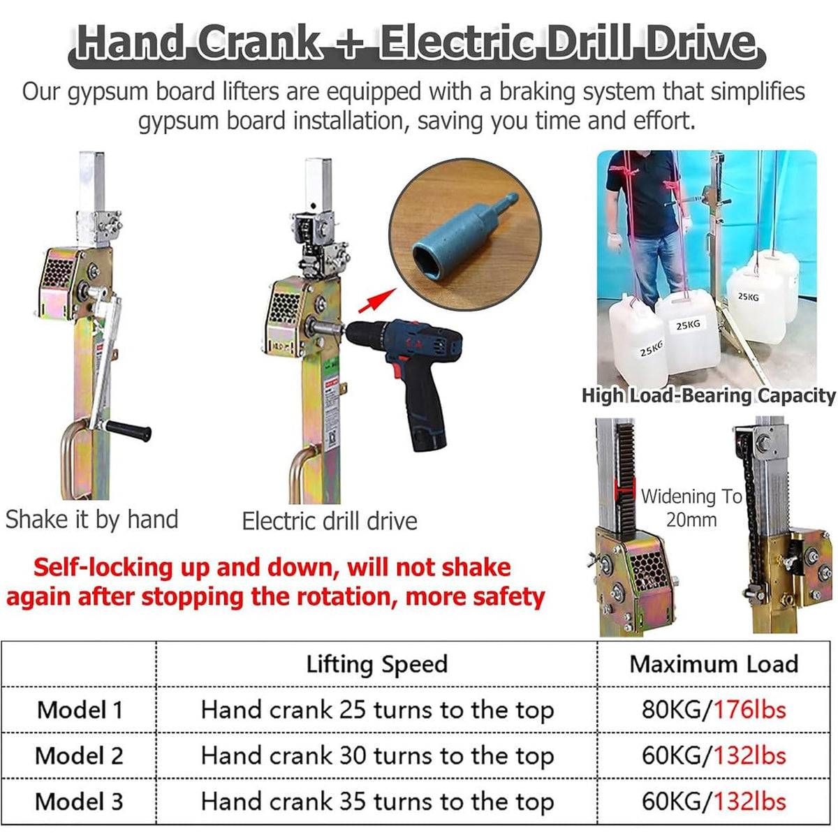 Heavy Duty Drywall Lift Lifter Plaster Board Panel Hoist Jack Tool 80kg Lifting Capacity, Plasterboard Panel Sheet Crane with Lockable Universal Wheels,3m