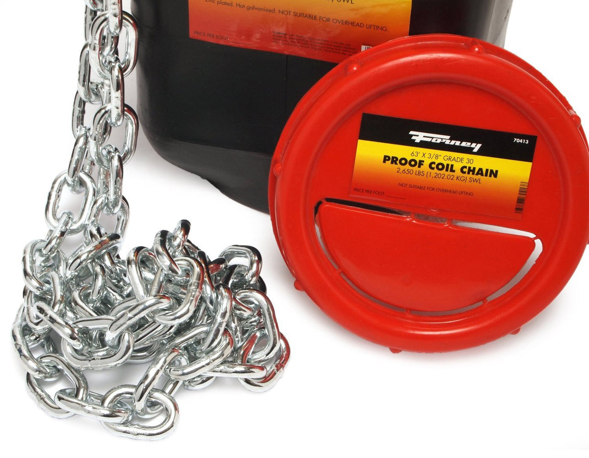 Forney 70413 Proof Coil Chain, Grade 30 Zinc Plated, 3/8-Inch-by-63-Feet