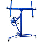 Drywall Rolling Lifter Panel, 16ft Sheetrock Lift Drywall Lift, 150lb Weight Capacity Panel Hoist Jack Tool, Steel Material w/Telescopic Arm & 3 Lockable Wheels, 4ft x 16ft Plasterboard Size - Blue