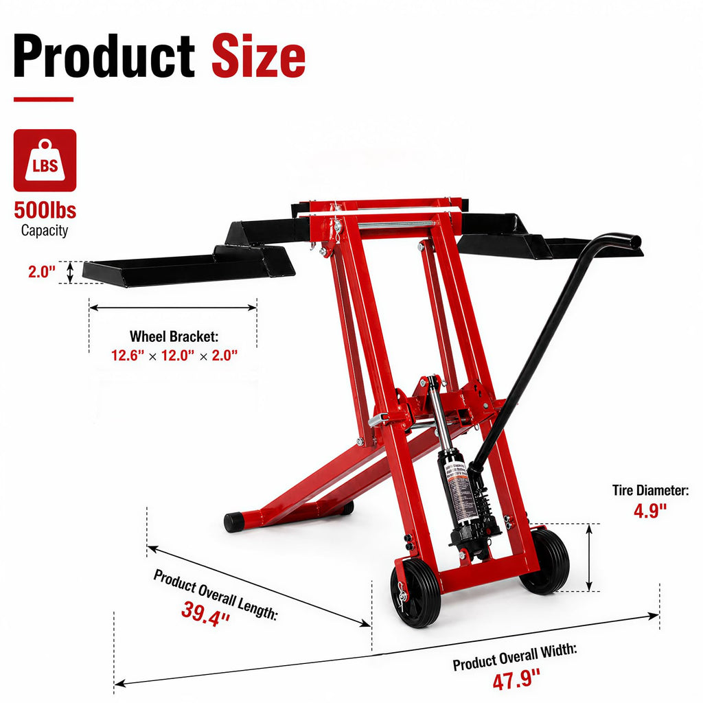 Lawn Mower Jack Lift 500-LB Carbon Steel Manual Crank Adjustable Width Tool