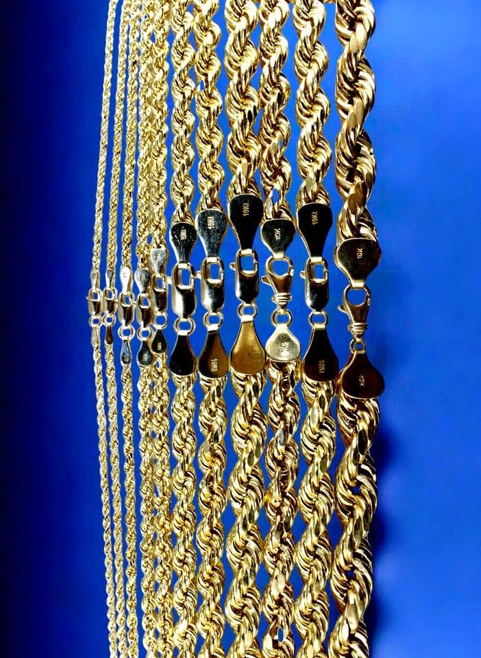 10K Yellow Gold Rope Necklace Bracelet Chain Diamond Cut 2mm-10mm 7"-30" | MADE IN ITALY