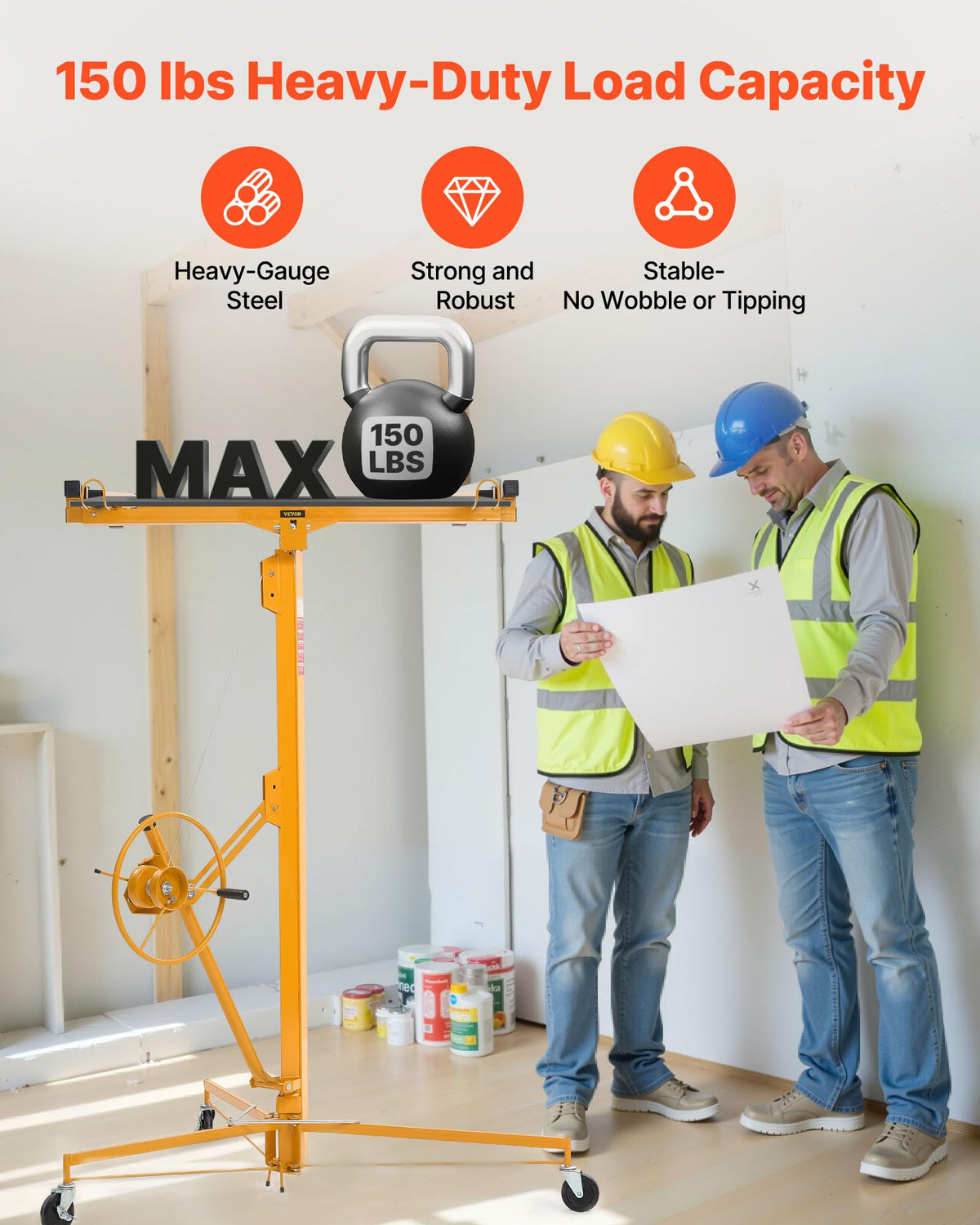 VEVOR 16ft Drywall Lift, Heavy-Duty 150 lbs Sheetrock Hoist