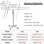 Drywall Panel Hoist Jack for Ceiling With 4 Lockable Wheels - 3.2m 3.8m Tall Sheetrock Lift Drywall Lift Heavy Duty for Home Improvement(H 3.8m/12.4ft+storage bag)