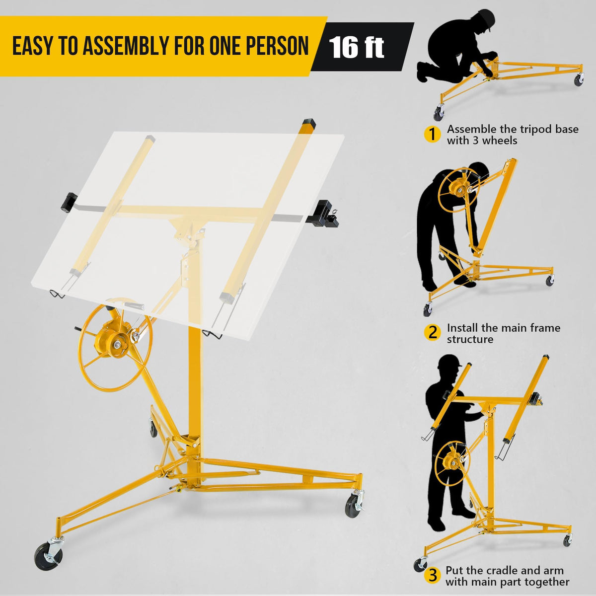 Drywall Lift Jack, 150 Lb, 6.2-16 ft Adjustable Height