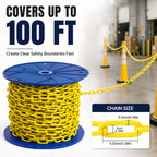 100FT Yellow Safety Chain, G30 Low Carbon Steel 3/16" Safety Chain on Reel
