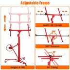 16FT Adjustable Panel Hoist for Ceiling, 150LBS Heavy Duty Drywall Lifter with Lockable Wheels - Red