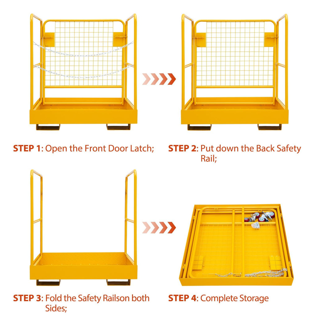 Forklift Safety Cage 36"x36", Forklift Work Platform 1200LBS Capacity, Heavy Duty Forklift Basket Man Platform with 2 Chain, Perfect for Aerial Work