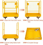 36"x 36" Forklift Safety Cage, Heavy Duty Forklift Man Basket Work Platform with 4 Wheels & Safety Harness, Collapsible Lift Aerial Platform for Lifting Loader, 1200 LBS Capacity