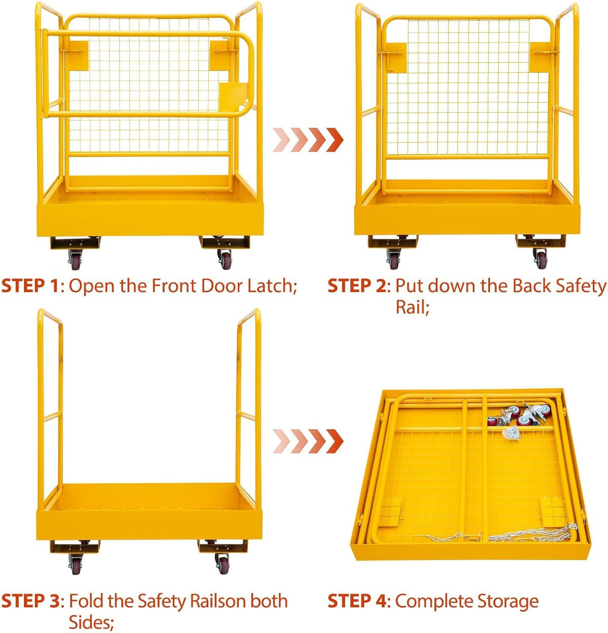 36"x 36" Forklift Safety Cage, Heavy Duty Forklift Man Basket Work Platform with 4 Wheels & Safety Harness, Collapsible Lift Aerial Platform for Lifting Loader, 1200 LBS Capacity