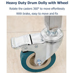 Heavy Duty Barrel Dolly Cart with 360° Swivel Casters, Stainless Steel Drum Caddy, Multi-Size Bucket Roller Base for Wine/Meal Containers, Portable Removable Bucket Mover,Style 1,Siameter 55cm