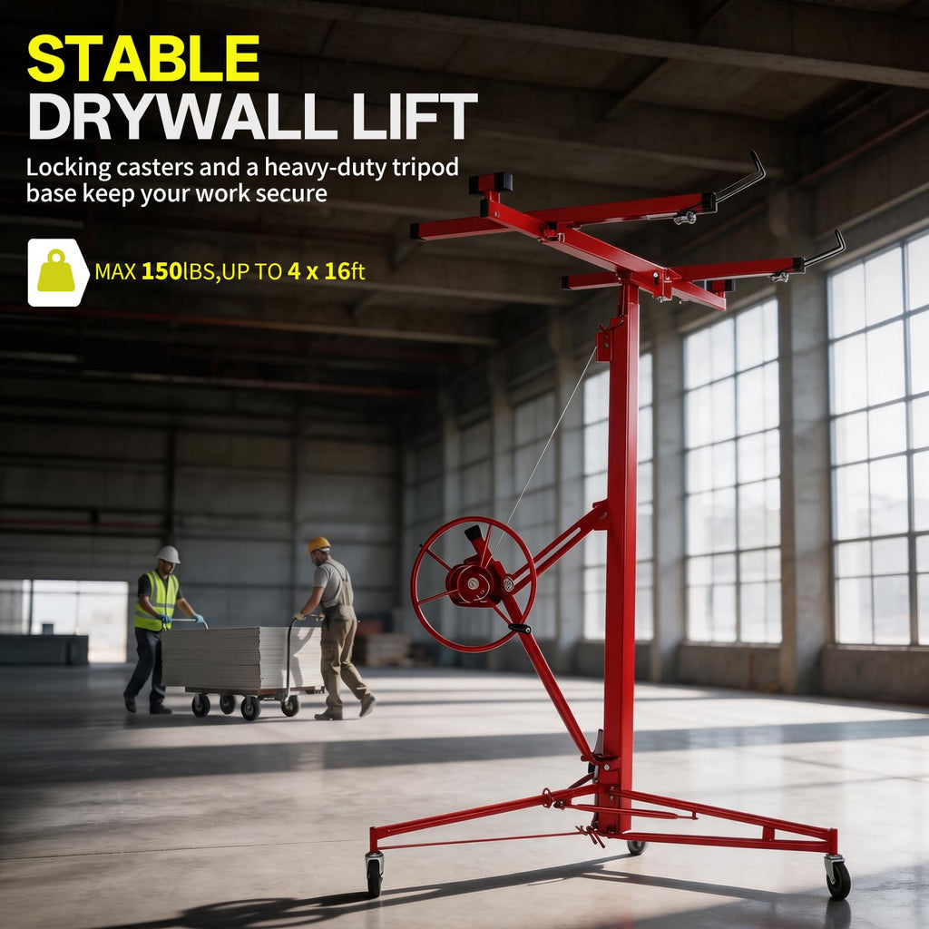 16ft Drywall Panel Hoist with Lockable Wheels Drywall Rolling Lifter