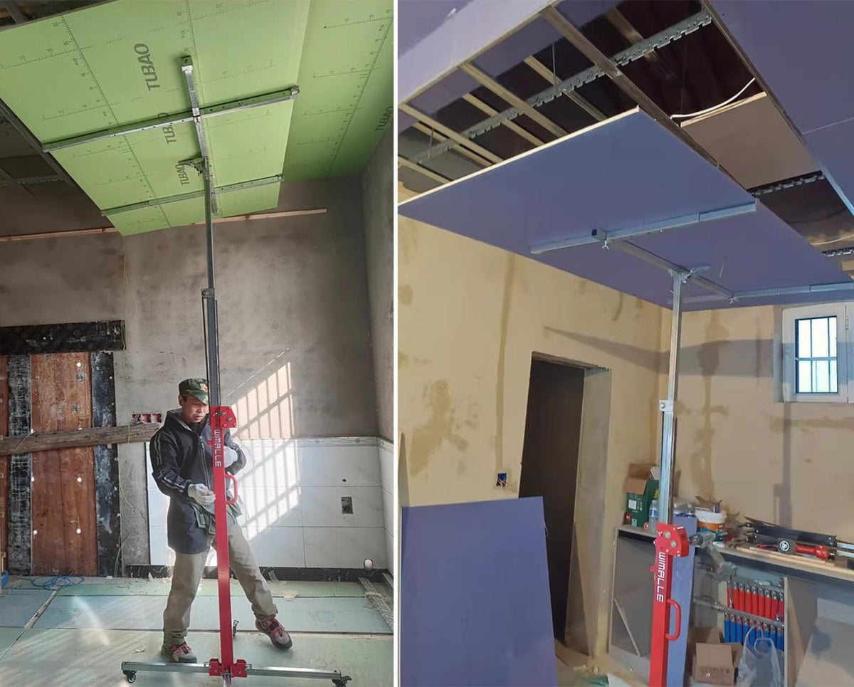 Drywall Lift Red Drywall Rolling Lifter Panel, 10/11.5/13/14.7/16.4 Ft Sheetrock Lifting Tools, Adjustable Ceiling Board Hoist Commercial, for Workshop Garage(3.0 m(10ft))