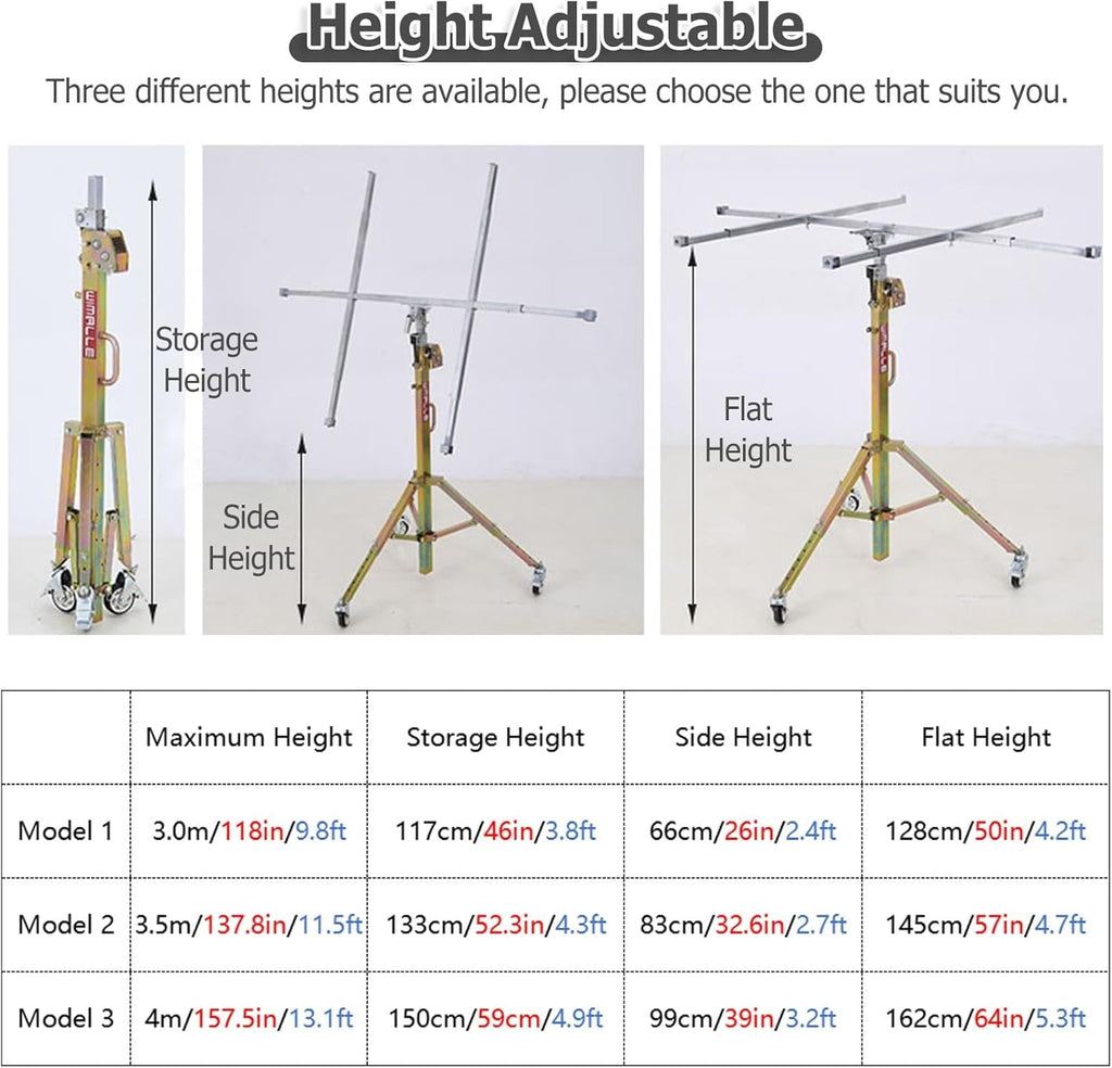 14ft 10feet 12 Ft Height Sheetrock Lifters - Drywall Lifter Panel Hoist Dry Wall Rolling Caster Lifter - Sheetrock Ceiling Lifter for Gypsum, Wooden, PVC Board(Max H 13.1ft/4m+wheels)