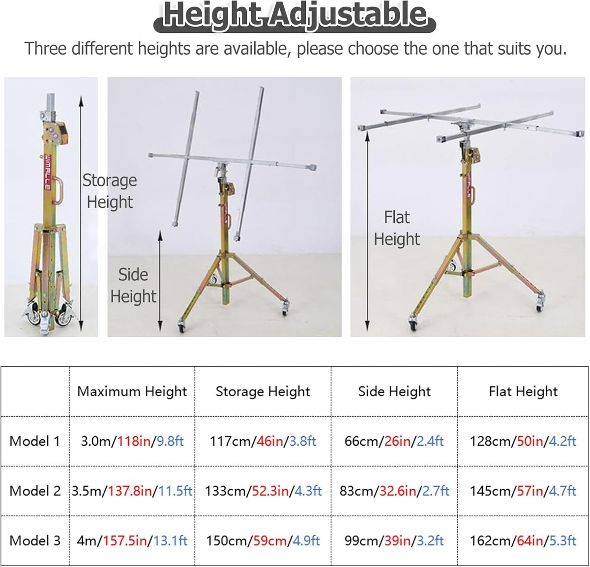 14ft 10feet 12 Ft Height Sheetrock Lifters - Drywall Lifter Panel Hoist Dry Wall Rolling Caster Lifter - Sheetrock Ceiling Lifter for Gypsum, Wooden, PVC Board(Max H 13.1ft/4m+wheels)