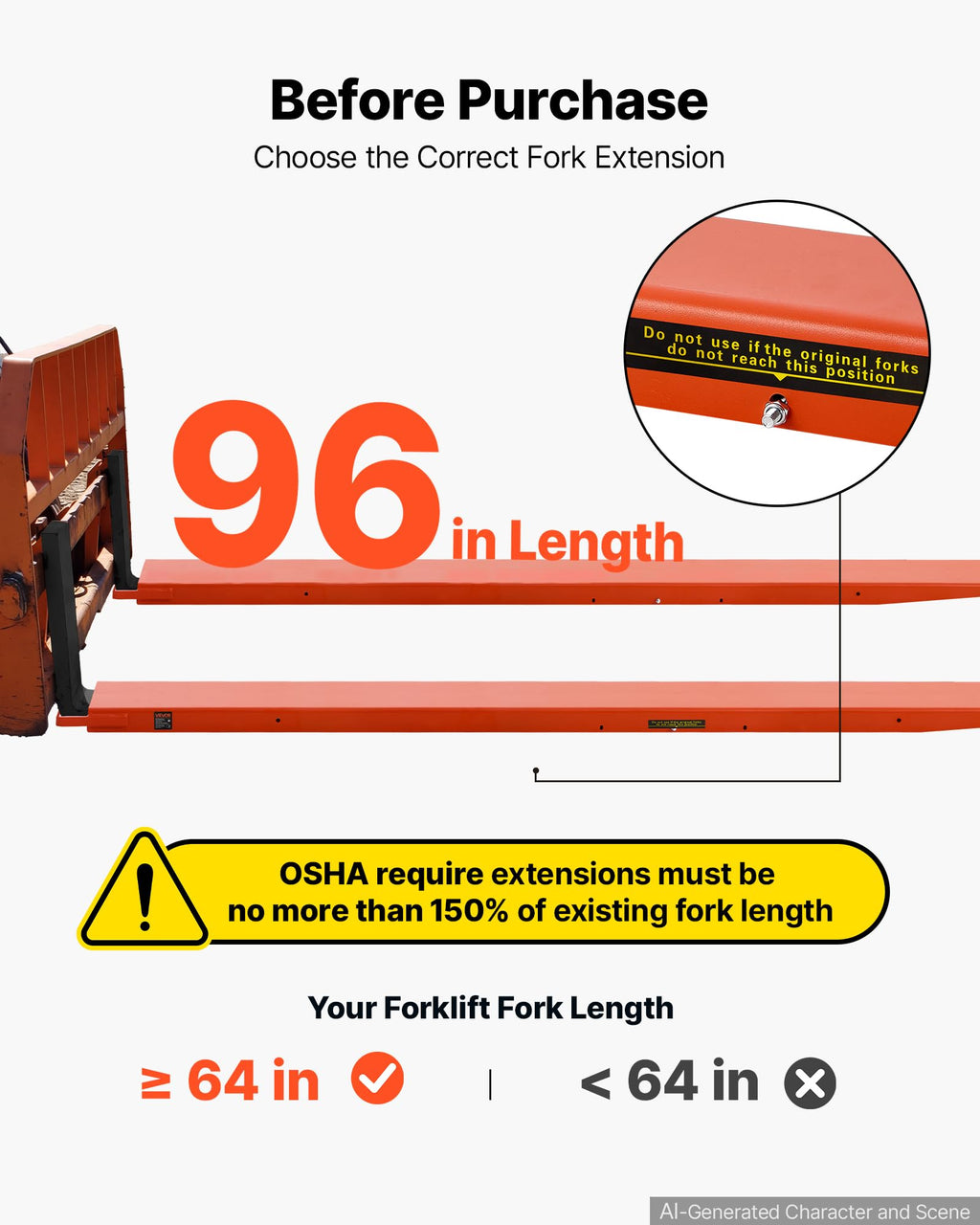 VEVOR Forklift Extensions 96 x 6.5 in, Upgrade Retaining Loop & Bottom Lock